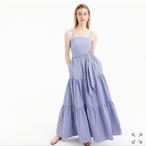 J. Crew Blue and White Striped Tiered Midi Dress